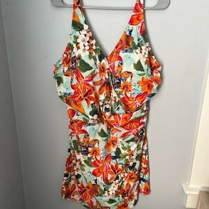 Vibrant‎ Orange and Green Sleeveless Wrap Bodysuit